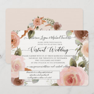 Virtual Pink Floral Waterverf Wreatding Wedding Kaart