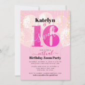 Virtual Pink Glitter Sweet 16 Verjaardagsballonnen Kaart (Voorkant)