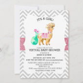 Virtual Pink Llama Chevron Glitter Baby shower Kaart (Voorkant)