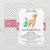 Virtual Pink Llama Chevron Glitter Baby shower Kaart (Voorkant / Achterkant)