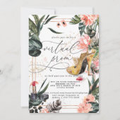 Virtual Prom Party | Roze Bloemen Tropisch groen Kaart (Voorkant)