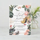 Virtual Prom Party | Roze Bloemen Tropisch groen Kaart (Staand voorkant)