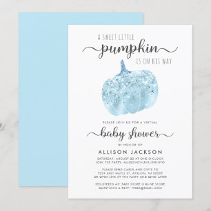 Virtual Pumpkin Blue Glitter Sparkle Baby shower Kaart