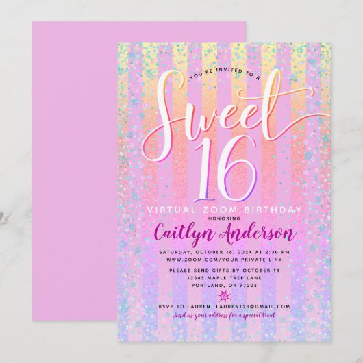 Virtual Rainbow Ombre Sweet 16 Verjaardag Girly Ch Kaart (Voorkant / Achterkant)