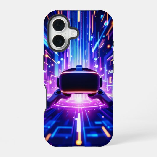 Virtual reality-gameomgeving zweeft iPhone 16 hoesje (Achterkant)
