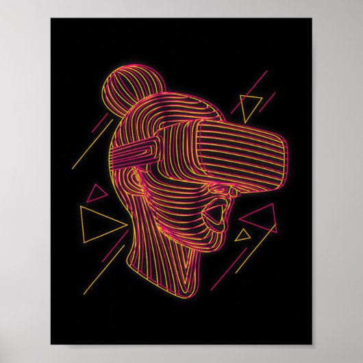 Virtual Reality Graphic Line Art For A Vr Gamer  Poster (Voorkant)