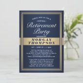 Virtual Retirement Party Navy Blauw Wit en Goud Kaart (Staand voorkant)