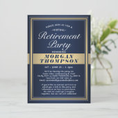 Virtual Retirement Party Navy Blauw Wit en Goud Kaart (Staand voorkant)