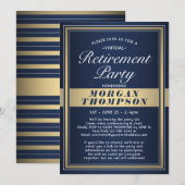 Virtual Retirement Party Navy Blauw Wit en Goud Kaart (Voorkant / Achterkant)