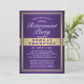 Virtual Retirement Party Paarse Wit en Goud Kaart (Staand voorkant)