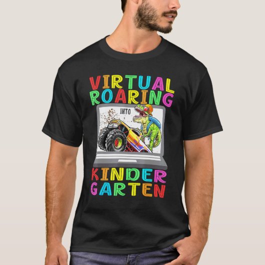 Virtual Roaring Kindergarten Dinosaur T Rex Terug T-shirt (Voorkant)
