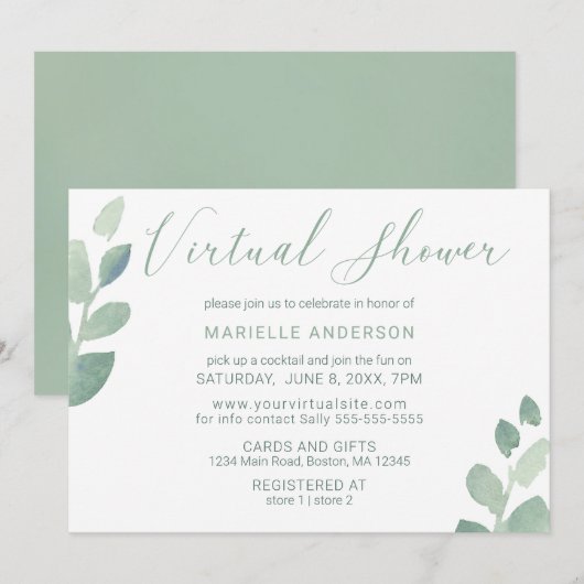 Virtual Shower Eucalyptus Waterverf Greenery Kaart (Voorkant / Achterkant)