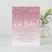 Virtual Shower Glitter Oh Baby Girl Roze Kaart (Staand voorkant)