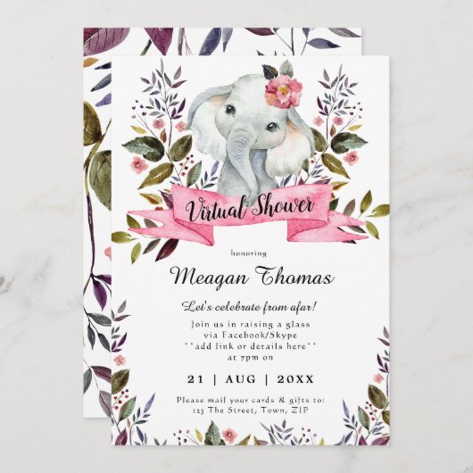 Virtual Showroom nieuwe plannen olifant roze baby Kaart (Voorkant / Achterkant)