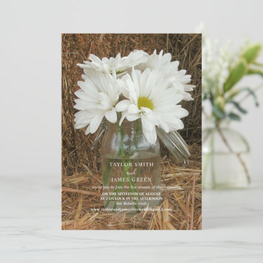 Virtual Streaming Wedding Rustic Hay Daisies Kaart (Staand voorkant)