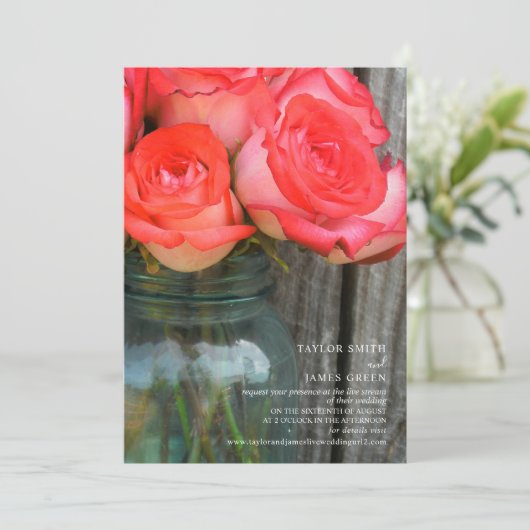 Virtual Streaming Wedding Rustic Rozen Jar Kaart (Staand voorkant)