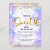 Virtual Sweet 16 Paarse Waterverf Gold Birthday Kaart (Voorkant / Achterkant)