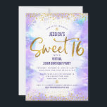 Virtual Sweet 16 Paarse Waterverf Gold Birthday Kaart<br><div class="desc">Hier is een geweldige manier om je dochter nog steeds in staat te stellen haar mijlpaalverjaardag te vieren met al haar vrienden. Verstuur deze verbluffende, moderne, gepersonaliseerde virtuele online partijuitnodiging voor een evenement om het te herinneren. De folie van de gouden faux en de zeer kleine confetti glitter stippen en...</div>