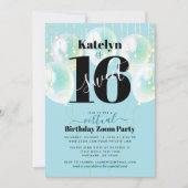 Virtual Sweet 16 Verjaardag Meisje Glam Blauwe Bal Kaart (Voorkant)