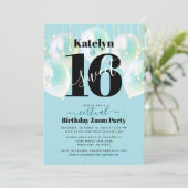 Virtual Sweet 16 Verjaardag Meisje Glam Blauwe Bal Kaart (Staand voorkant)