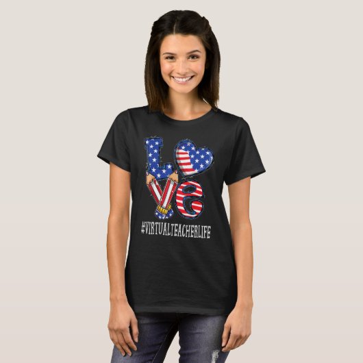 Virtual Teacher Love Usa Flag Fireworks 4th Of J T-shirt (Voorkant volledig)