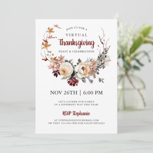 Virtual Thanksgiving Rustic Floral-diner Kaart (Staand voorkant)