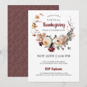 Virtual Thanksgiving Rustic Floral-diner Kaart (Voorkant / Achterkant)