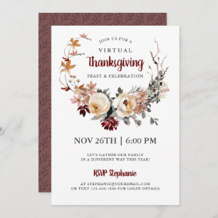 Virtual Thanksgiving Rustic Floral-diner Kaart