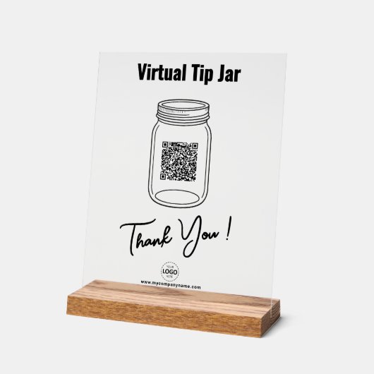 Virtual Tip Jar, Aangepaste QR-code Betalen App, L Acryl Bord (Hoek)