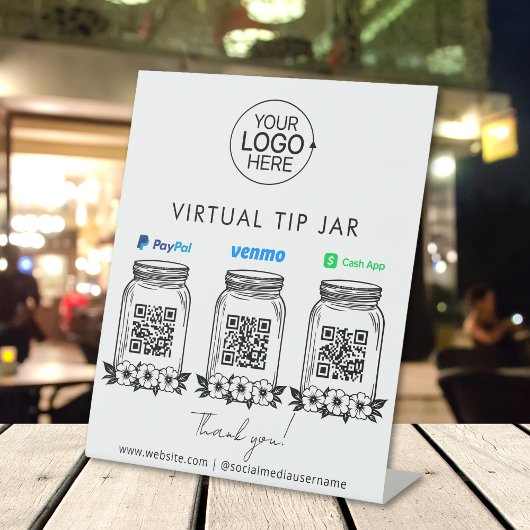Virtual Tip Jar Logo PayPal Venmo Cash App QR-code Reclamebord Met Voetstuk