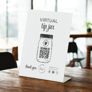 Virtual Tip Jar QR Code Logo Wit Reclamebord Met Voetstuk