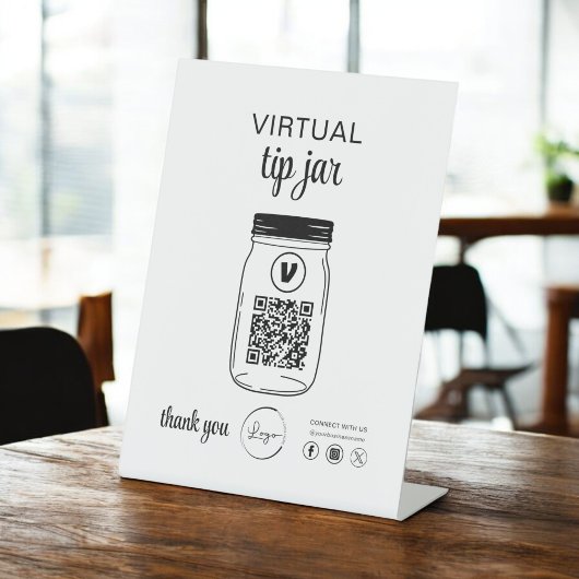 Virtual Tip Jar QR Code Logo Wit Reclamebord Met Voetstuk