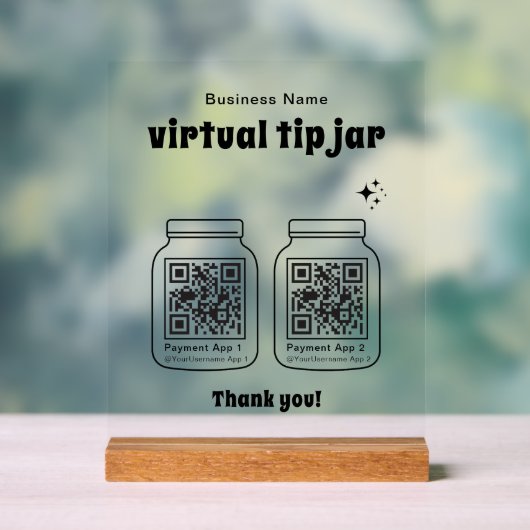Virtual Tip Jar with 2 QR Code Acryl Bord (Neutraal)