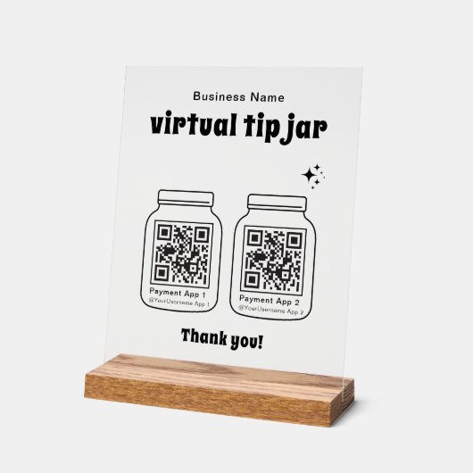 Virtual Tip Jar with 2 QR Code Acryl Bord (Hoek)