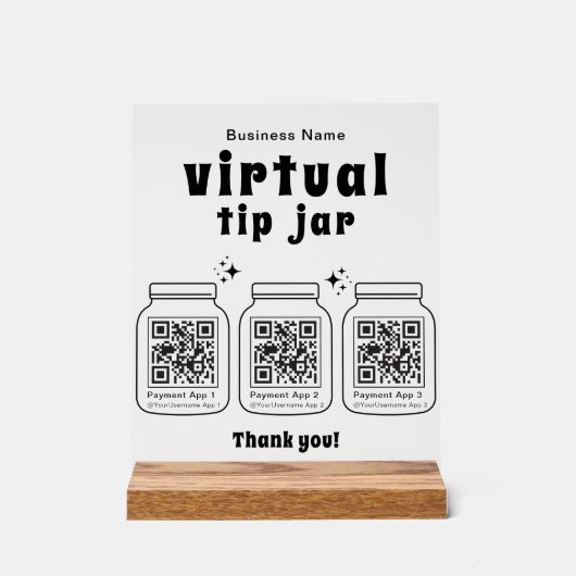 Virtual Tip Jar with 3 QR Code Acryl Bord (Voorkant)