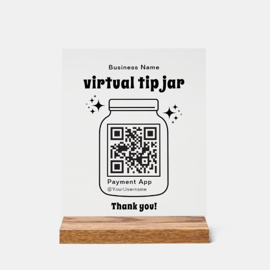 Virtual Tip Jar with QR Code Acryl Bord (Voorkant)