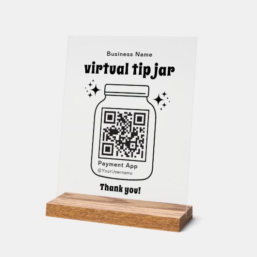 Virtual Tip Jar with QR Code Acryl Bord (Hoek)