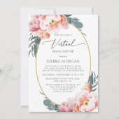 Virtual Vrijgezellenfeest Blush Pink Floral Peony  Kaart (Voorkant)