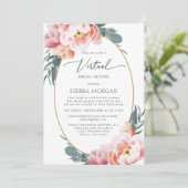 Virtual Vrijgezellenfeest Blush Pink Floral Peony  Kaart (Staand voorkant)