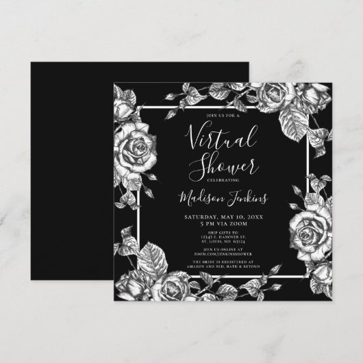 Virtual Vrijgezellenfeest Elegant Black White Flor Kaart (Voorkant / Achterkant)