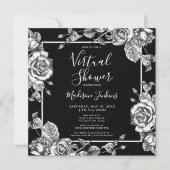 Virtual Vrijgezellenfeest Elegant Black White Flor Kaart (Voorkant)