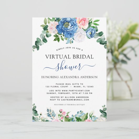 Virtual Vrijgezellenfeest Eucalyptus Blauw Roze Bl Kaart (Staand voorkant)