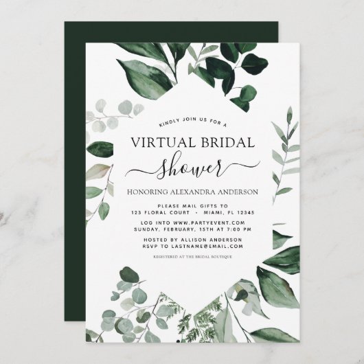 Virtual Vrijgezellenfeest Greenery Invitation Kaart (Voorkant / Achterkant)