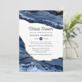 Virtual Vrijgezellenfeest Navy and Gold Agate Kaart (Staand voorkant)