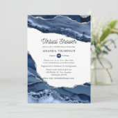 Virtual Vrijgezellenfeest Navy and Silver Agate Kaart (Staand voorkant)