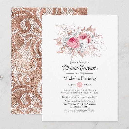 Virtual Vrijgezellenfeest van Floral en Lace Kaart (Voorkant / Achterkant)