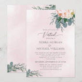 Virtual Wedding Blush Pink Peony Waterverf Kaart (Voorkant / Achterkant)