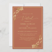 Virtual Wedding Chic Gold Foliage Terracotta Rust Kaart (Voorkant)