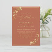 Virtual Wedding Chic Gold Foliage Terracotta Rust Kaart (Staand voorkant)