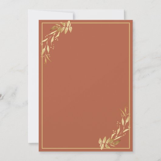 Virtual Wedding Chic Gold Foliage Terracotta Rust Kaart (Achterkant)